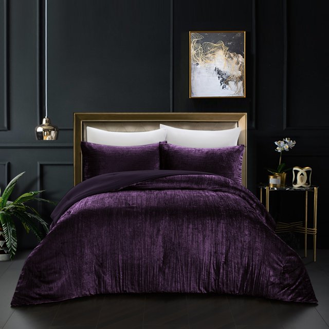Grace Living Aashvi Crinkle Velvet 3pc Comforter Set - 2 Pillow Shams, 1 Comforter