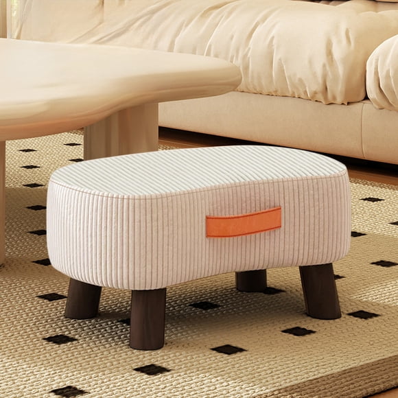 Petit Marchepied Courbé avec Poignée - Repose-Pieds en Velours et Ottoman avec Pattes en Bois, Marchepied avec Siège Rembourré pour Canapé, Salon, Chambre