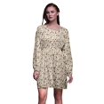 thumbnail image 1 of Bimba Robe Midi à Manches Longues pour Femmes, Coupe Décontractée, Imprimé Feuilles Blanches et Oiseau Flowerpecker, TG, 1 of 1