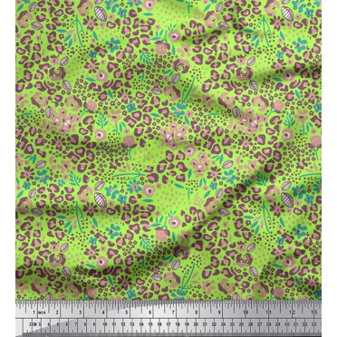 Soimoi Green Rayon Fabric Floral & Leopard Animal Skin Fabric Prints By Yard 42 Inch Wide