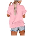 thumbnail image 4 of fheaev Button Up Shirts For Women Roll Up Short Sleeve Button Down Cotton Linen T-Shirts With Pocket V-Neck Work Tunics Blouse Collared Tops, 4 of 9