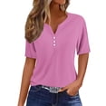 thumbnail image 2 of Jsaierl Womens Casual Notched V Neck Short Sleeve Shirts Summer Solid Color Work Tunics Simple Basic Bussiness Blouses, 2 of 5
