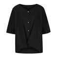thumbnail image 4 of asjyhkr Womens Linen T Shirts Loose Fitting V Neck Button Lightweight Summer Tops Solid Color Tees, 4 of 7