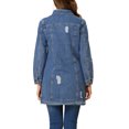 thumbnail image 3 of INSPIRE CHIC Women's Casual Long Sleeve Button Down Long Distressed Denim Jacket S Light Blue, 3 of 6