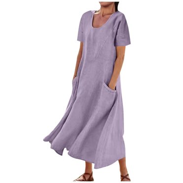Bigersell Robes Midi de Cocktail et de Fête Été Femme Col en V Manches Courtes Robe Midi Décontractée Style D-126 Robe de Cocktail Grande Taille Robes d'Été, Violet TTG