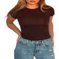 thumbnail image 3 of MesaSe Basic Manches Courtes Crop Top Slim Fit T-Shirt Tops Noir L, 3 of 7