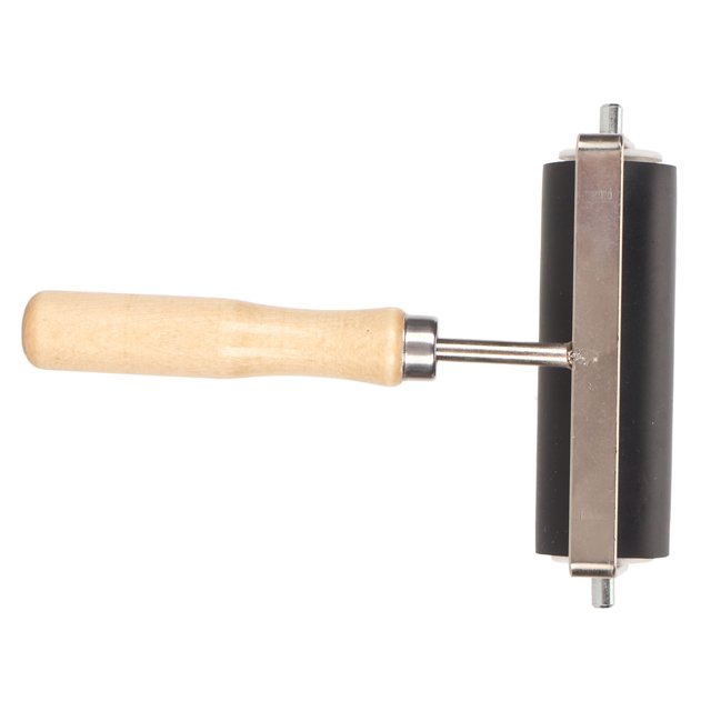 Rubber Roller, Metal Frame Wooden Handle Rubber Brayer Roller For Printmaking