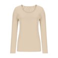 thumbnail image 4 of Chandails à Manches Longues pour Femmes Hauts Ajustés Col Rond T-Shirts Ajustés Hauts de Sortie T-Shirts Basiques Kaki, 4 of 6