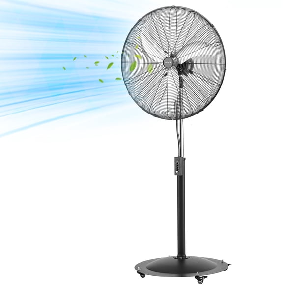 VEVOR 30-Inch High Velocity Pedestal Fan, 9100 CFM Industrial Standing Floor Fan with 85° Oscillating, 3-Speed Adjustable Height, IP44 Waterproof, Black