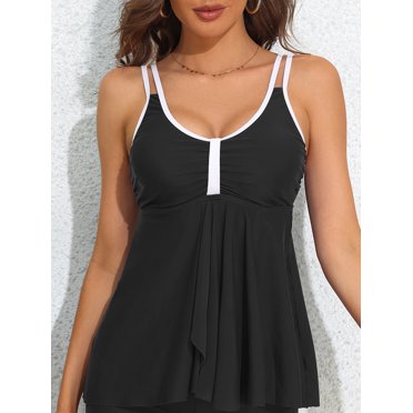 Charmo Ruched V Neck Swim Tops for Womens Flowy Tankini Tops Padded Bathing Suit Tops(No Bottoms)