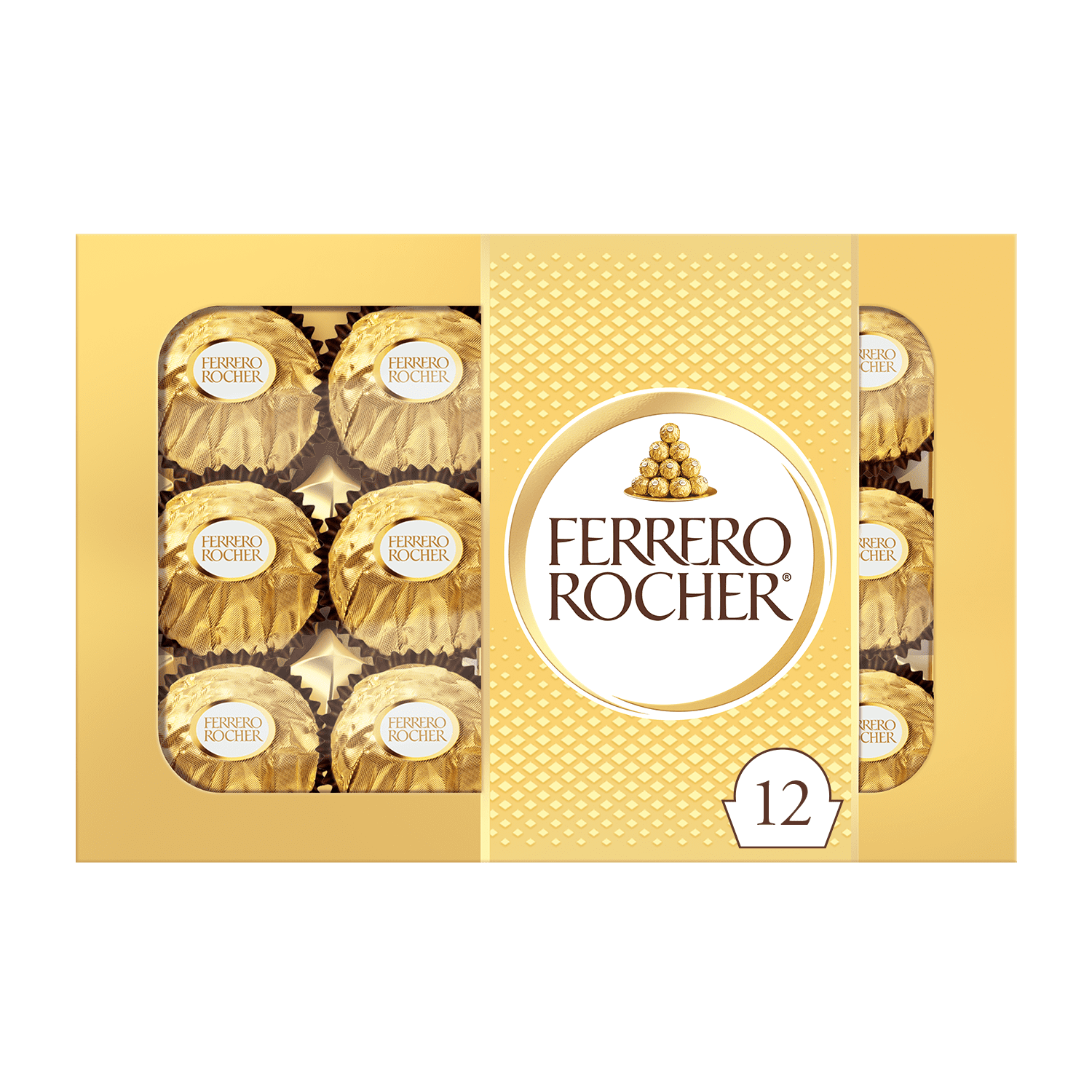 FERRERO ROCHER Fine Hazelnut Milk Chocolate Gift Box, 12 Individually Wrapped Chocolates