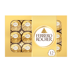 FERRERO ROCHER Fine Hazelnut Milk Chocolate Gift Box, 12 Individually Wrapped Chocolates