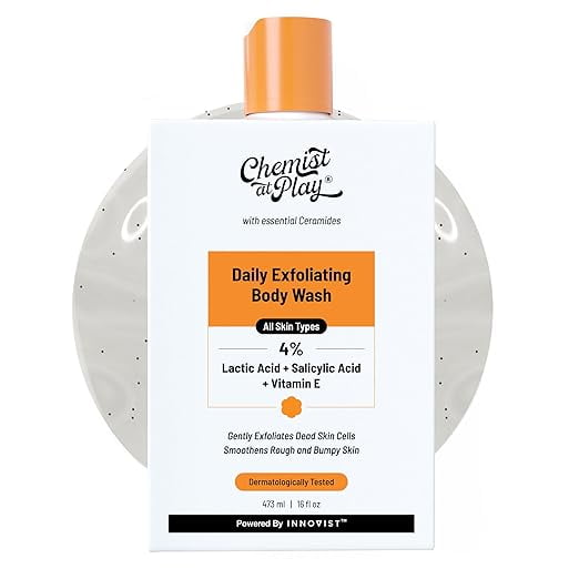 Chemist At Play Gel Douche Exfoliant 473 ml / 4 % (Acide Salicylique, Vitamine E et Acide Lactique) / Sans Parabènes Ni SLS / Gel Douche Exfoliant Doux / Hommes et Femmes