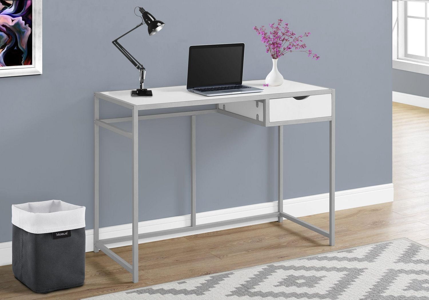 Monarch Specialties Computer Desk, Home Office, Laptop, Storage Drawer, 42"l, Work, Metal, Laminate, White, Grey, Contemporary, Modern