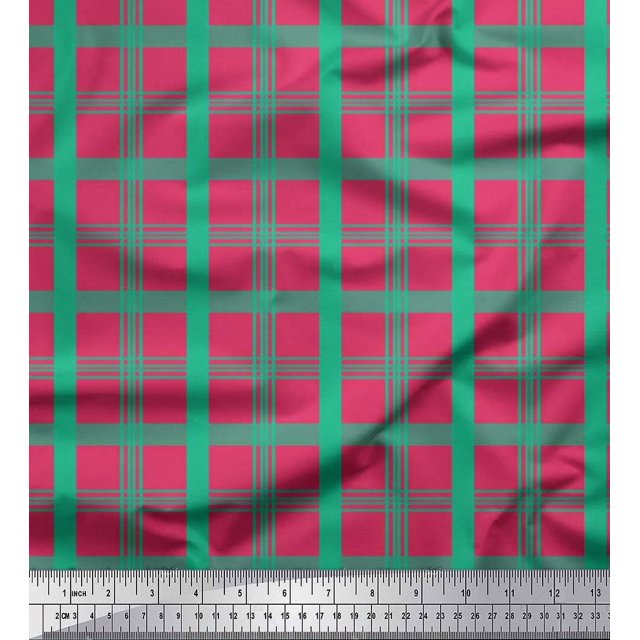 Soimoi Cotton Cambric Fabric Check Check Print Fabric by Yard 42 Inch Wide