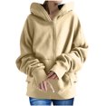 thumbnail image 1 of Pompotops Chandail à Capuchon Uni pour Femme à Fermeture Éclair, Manches Longues, Chandails Molletonnés, Manteau Long, Hauts avec Poches, Liquidation, 1 of 8