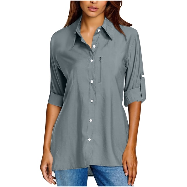 BLVB Chemise Boutonnée pour Femme avec Protection Solaire UV Upf 50+ à Manches Longues, Extérieur, Fraîche, Séchage Rapide, Pêche, Randonnée, Voyage