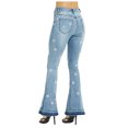 thumbnail image 4 of Womens Floral Daisy Embroidered Mid Rise Bell Bottom Flare Frayed Hem Jeans, 4 of 5