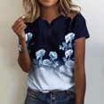 thumbnail image 2 of CEHVOM Femmes Mode Décontractée Chemises Imprimées Manches Courtes T-Shirt Ample Hauts Blouse à Col en V Liquidation, 2 of 5