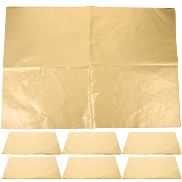Shisuyan Elegant Wrapping Paper Golden Tissue Paper, 20 sheets measuring 27.51x19.65 inches. Soft yet durable tissue paper with a golden finish, ideal for gift bags, special occasions, party decorations, and DIY projects. Sheets are displayed flat and folded.