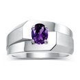 thumbnail image 1 of RYLOS Men's Rings Sterling Silver Ring Classic Solitaire 7X5MM Oval Shape Gemstone Designer Band Amethyst February Birthstone Rings For Men Size 13, 1 of 5