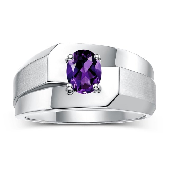 RYLOS Men's Rings Sterling Silver Ring Classic Solitaire 7X5MM Oval Shape Gemstone Designer Band Amethyst February Birthstone Rings For Men Size 13