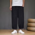 thumbnail image 4 of Enjoytime Men Pants Solid Color Elastic Waist Drawstring 7/8Th Trousers Lightweight Work Casual Pants with Pockets Black L, 4 of 5