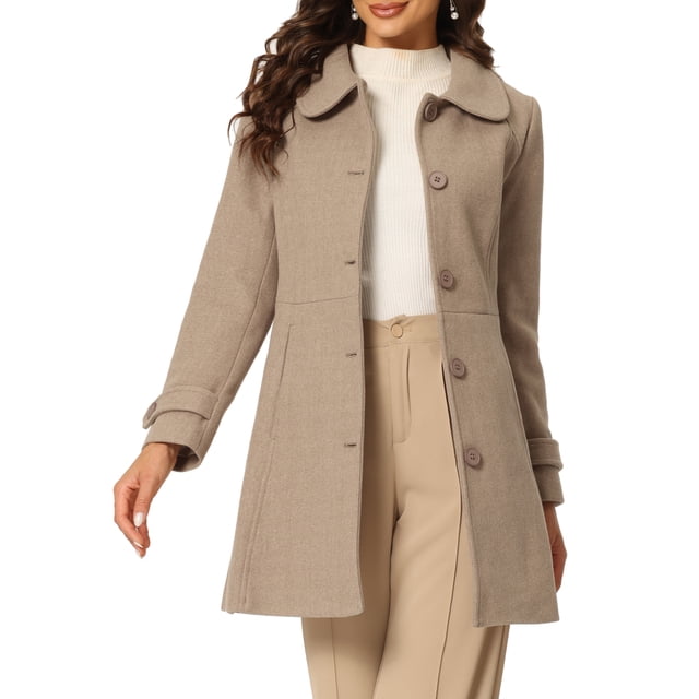 INSPIRE CHIC Manteaux pour Femmes Col Peter Pan Boutonnage Simple devant à Boutons Manteaux d'Hiver S Brun Clair