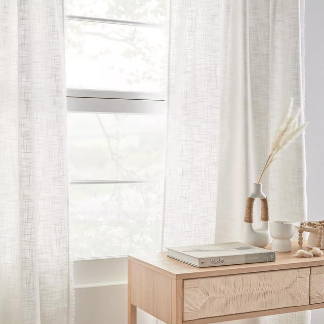 Bouclair White Nuk Back-Tab/Rod-Pocket Curtain 54x96 in (137x244 cm)