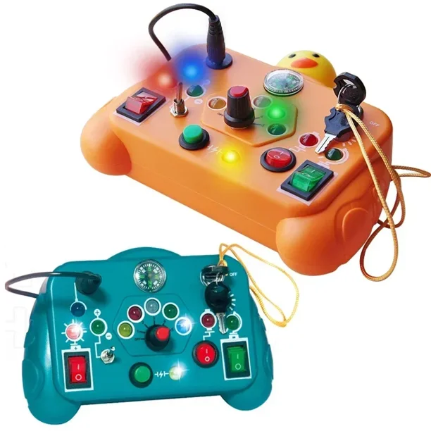Ovshnrr Tableau Montessori LED – Bus En Bois Avec Interrupteurs, Volant Et Feux Pour Apprendre La Sécurité Routière (2-4 Ans)
