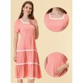 thumbnail image 2 of INSPIRE CHIC Robe Midi à Étages pour Femme à Encolure Carrée, Manches Courtes, Garniture en Dentelle, Rose, m, 2 of 4