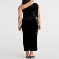 thumbnail image 3 of Women Velvet Formal Dress Solid Color One Shoulder Split Evening Gown, 3 of 7