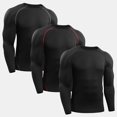 thumbnail image 1 of Chandails de Compression pour Hommes 3 Pcs Élastiques Séchage Rapide Couche de Base Col Rond Manches Longues T-Shirt de Sport, 1 of 7