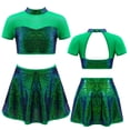 thumbnail image 1 of Hansber Robe de Danse Jazz Lyrique à Sequins pour Filles 2 Pcs Crop Top à Dos Ouvert avec Jupe Vert 14, 1 of 7