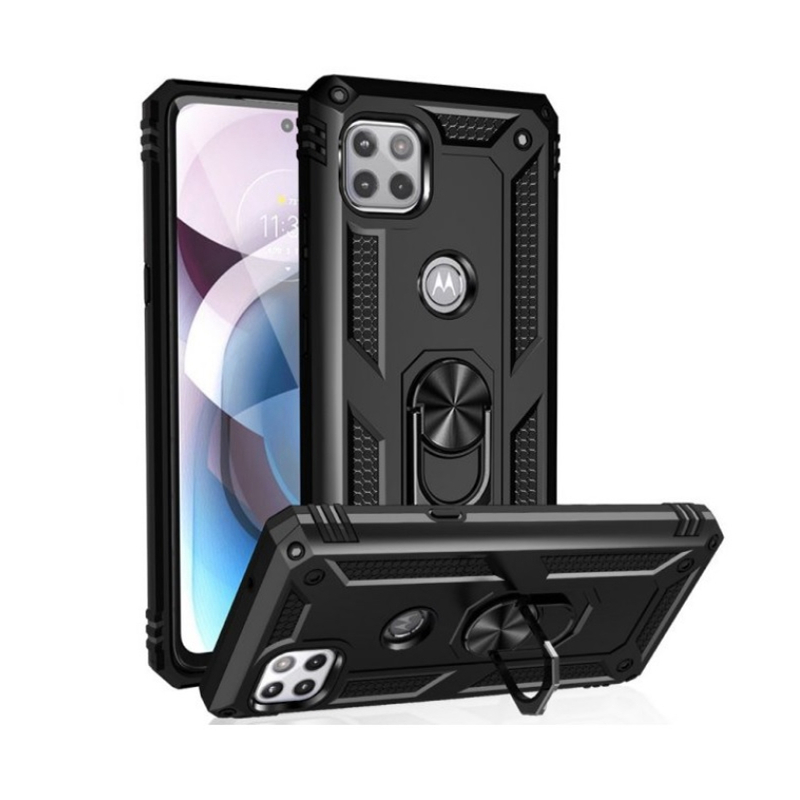 [PST] Motorola One 5G Ace (6.7") Kickstand Rotating Ring Case, Heavy Duty Drop Protection Hybrid Shock Absorption Rugged Hard Phone Case Cover with Ring Stand Fits Magnetic Car Mount