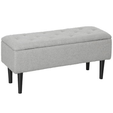 HOMCOM Ottoman with Storage & Wooden Legs, 57L Storage Ottoman, Grey, 15"