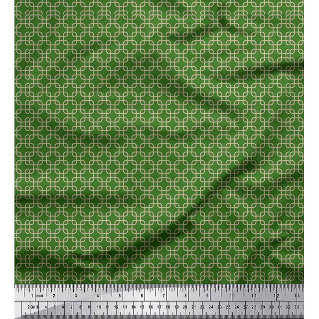 Soimoi Green Heavy Satin Fabric Square Geometric Fabric Prints By Yard 54 Inch Wide