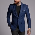 thumbnail image 2 of Men's Solid Color Blazer Long Sleeved Lapel Pocket Lightweight Suits Business Casual Buttons Suit Jackets Navy L, 2 of 4