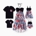 thumbnail image 4 of PatPat Ensemble Assorti pour la Famille : Robes Dos Nu à Imprimé Floral Tropical Rouge et T-Shirts Noirs, 4 of 6