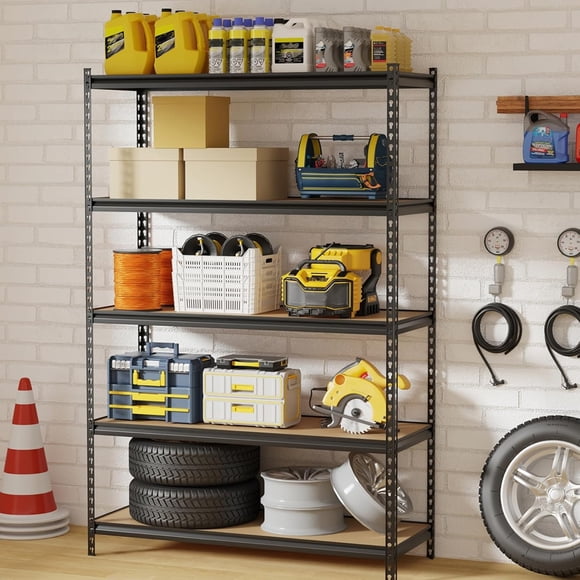 Étagère de Rangement en Métal Robuste à 5 Niveaux 48 Po x18 Po x73 Po, Étagère de Rangement de Garage Ajustable pour Entrepôt, Garde-Manger, sous-Sol, Cuisine et Buanderie, Noire