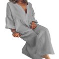 thumbnail image 2 of CHUANK Robe Maxi Ample à Manches Longues en Coton et Lin pour Femmes, Grande Taille, Unie, Boutonnée, 2 of 3