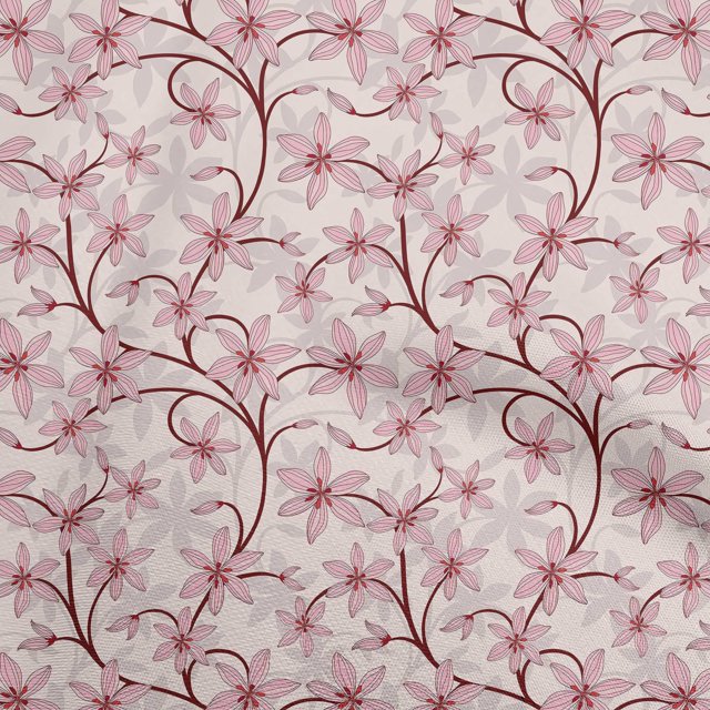 oneOone Polyester Spandex Light Pink Fabric Floral Retro Fabric For Sewing Printed Craft Fabric By The Yard 56 Inch Wide