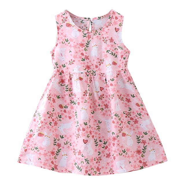 Pisexur Robe Fille Été Imprimé Floral Robe à Volants Sans Manches Ample Plissée Midi 1-6 Ans