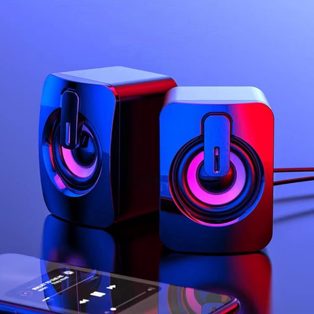USB Powered Computer Speakers, 2.0 Stereo RGB Desktop Speakers with 3.5mm Audio, Wired Mini PC Speakers with Volume Control for Laptop, Desktop, Phone and Tablet