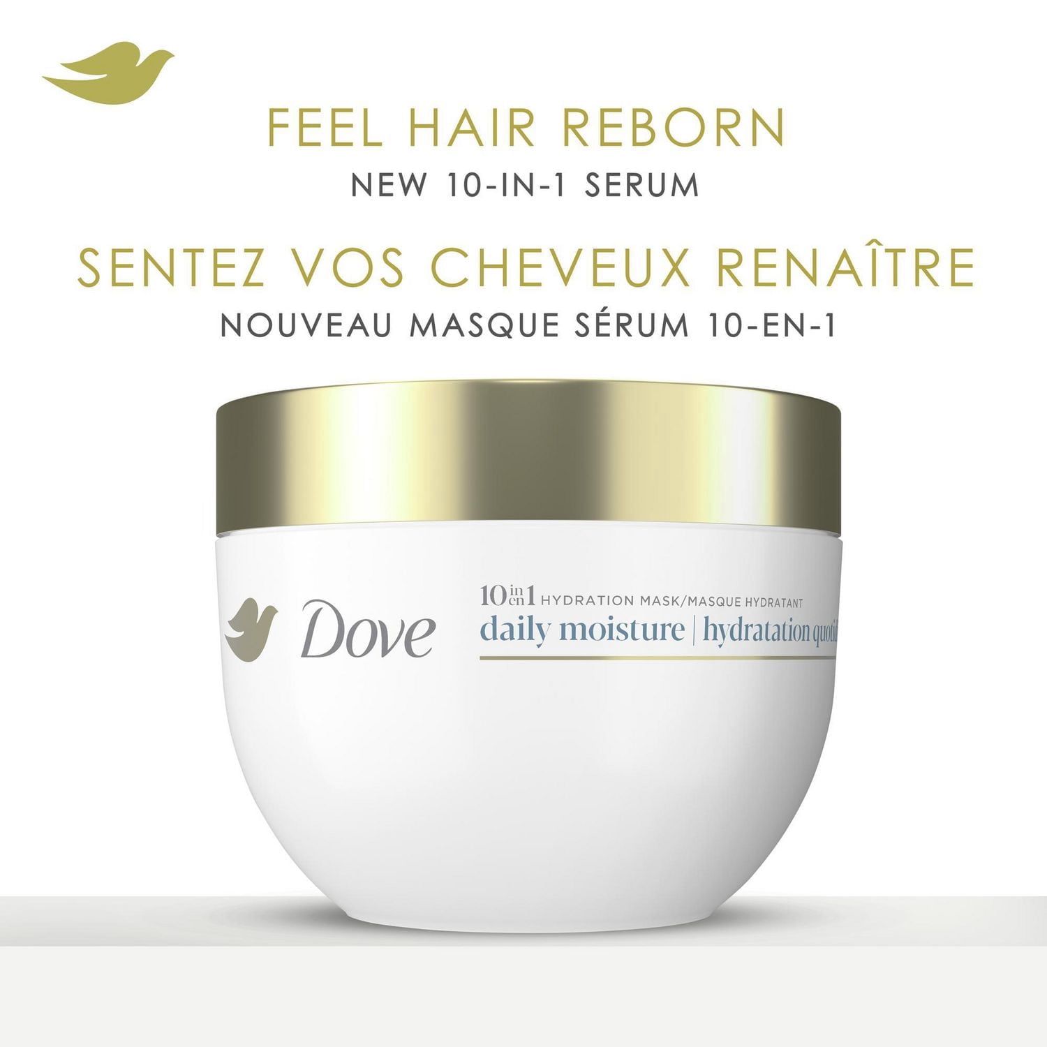 Dove Masque Hydratant 10-en-1 Hydratation Quotidienne pour Cheveux Secs avec Sérum à l'Acide Hyaluronique, 260 g