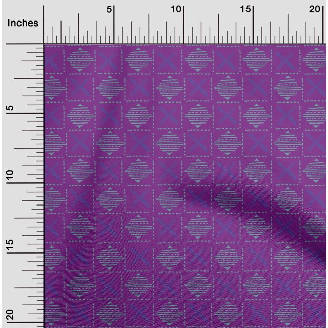 oneOone Georgette Viscose Fabric Leaves & Geometric Block Printed Fabric 1 Yard 42 Inch Wide