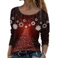 thumbnail image 1 of LUXUR T-shirt de Noël pour Femmes Col Rond Manches Longues T-shirt Ample Imprimé Flocon de Neige Tunique Blouse Rouge 3TG, 1 of 2