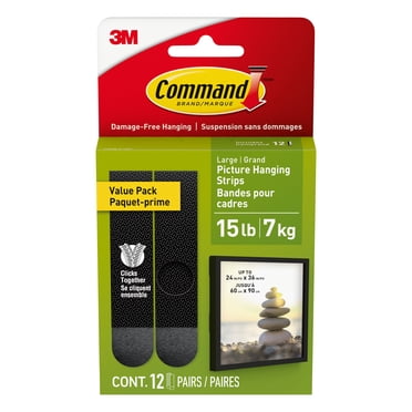 Command Large Picture Hangers, Holds 15 lbs, Black, Damage-Free Hanging, 12 Pairs Adhesive Strips
