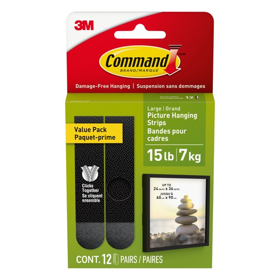 Command™ Picture Hanging Strips 17206BLK-12EF, Large, Value Pack