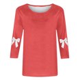 thumbnail image 5 of Lcziwo 3/4 T-Shirt de Noël à Manches pour Femmes, Mode Décontractée Automne Printemps 2025, Hauts à Col Rond, Blouse des Fêtes de Noël, Joli Nœud sur Imprimé, Hauts Rouge Melon D\'eau, TG, 5 of 5